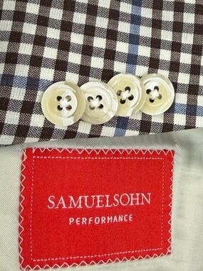 Samuelsohn Sport Coat Men 52L Cream Blue Brown Check Cotton Wool Performance